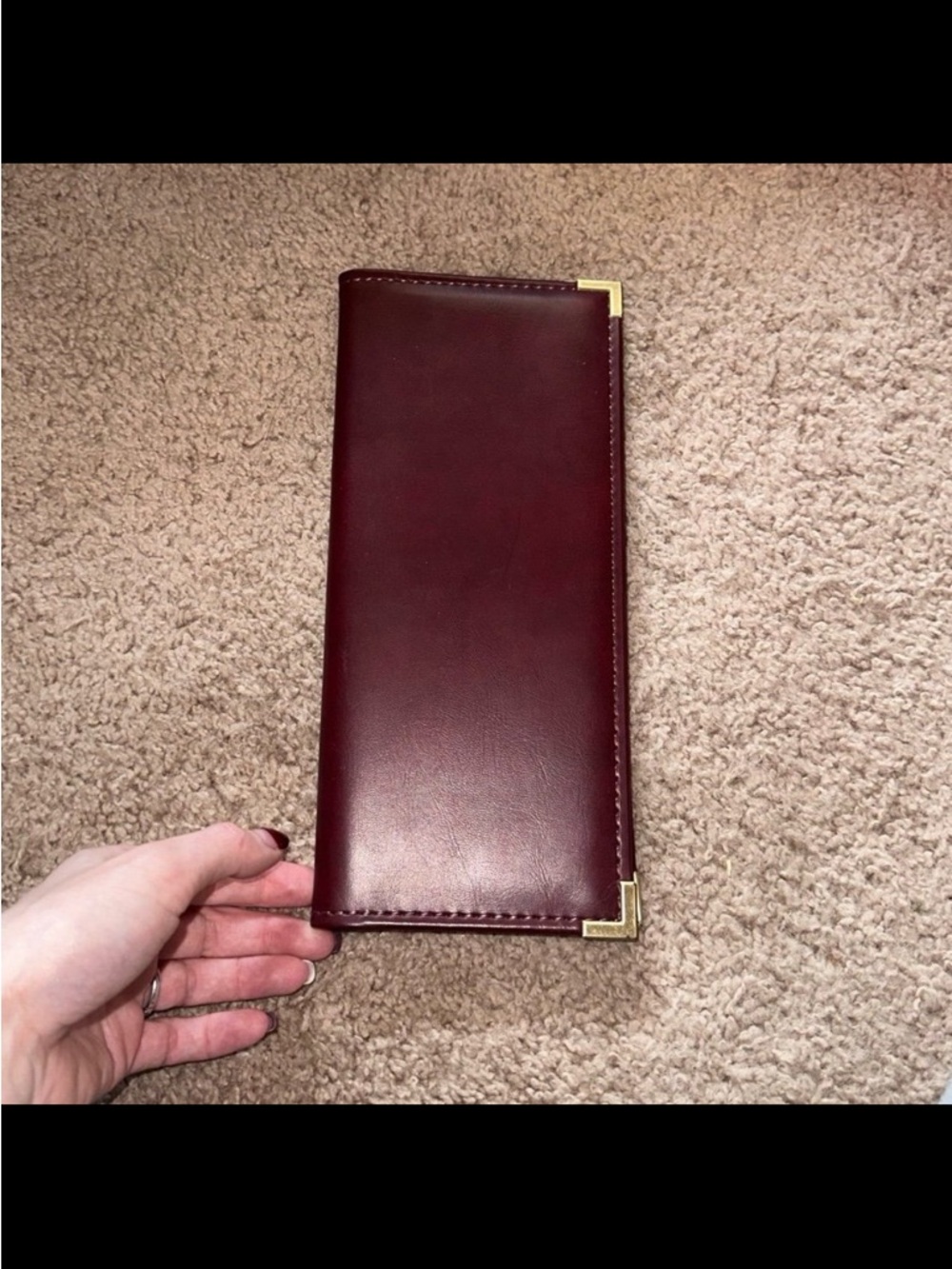 Vintage Maroon Leather Business Card Holder Wallet Clutch
